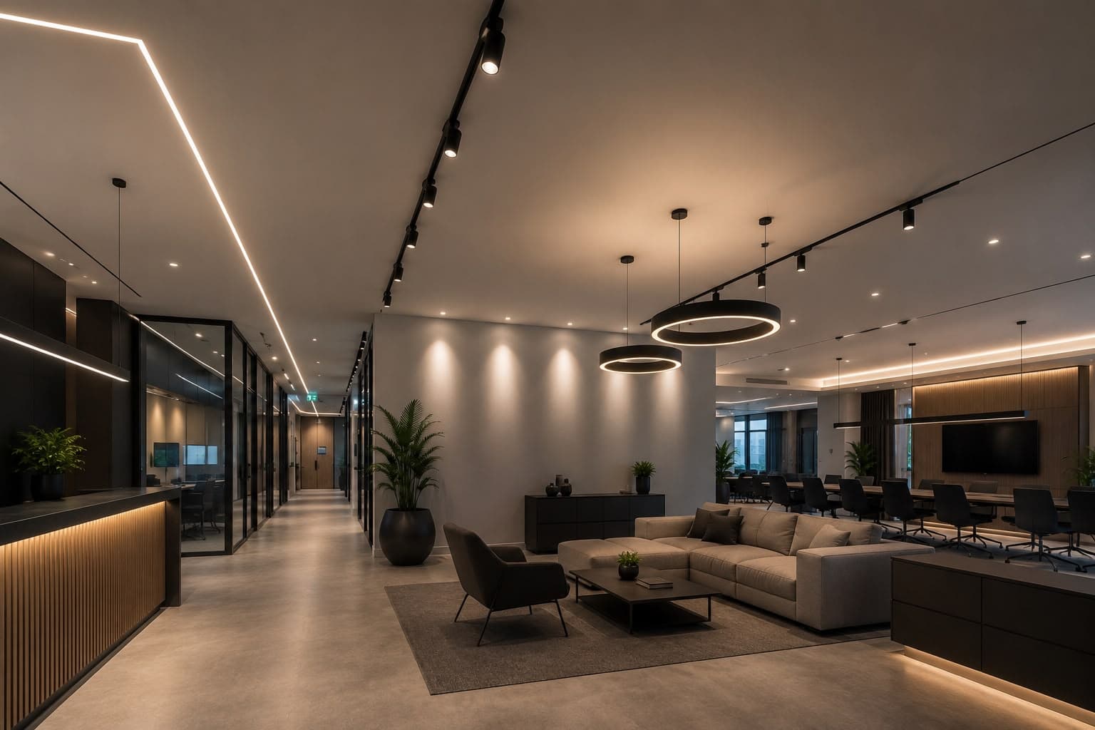 Modernes Bürointerieur mit individueller Lichtplanung